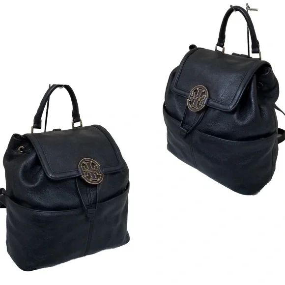 SOLD!!Tory Burch Amanda Black Pebbled Leather Backpack w/COA - Picture 7 of 13